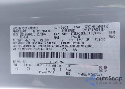 2024 Ford Bronco Outer Banks z USA, uszkodzony, nr VIN 1FMEE8BP3RLA70079